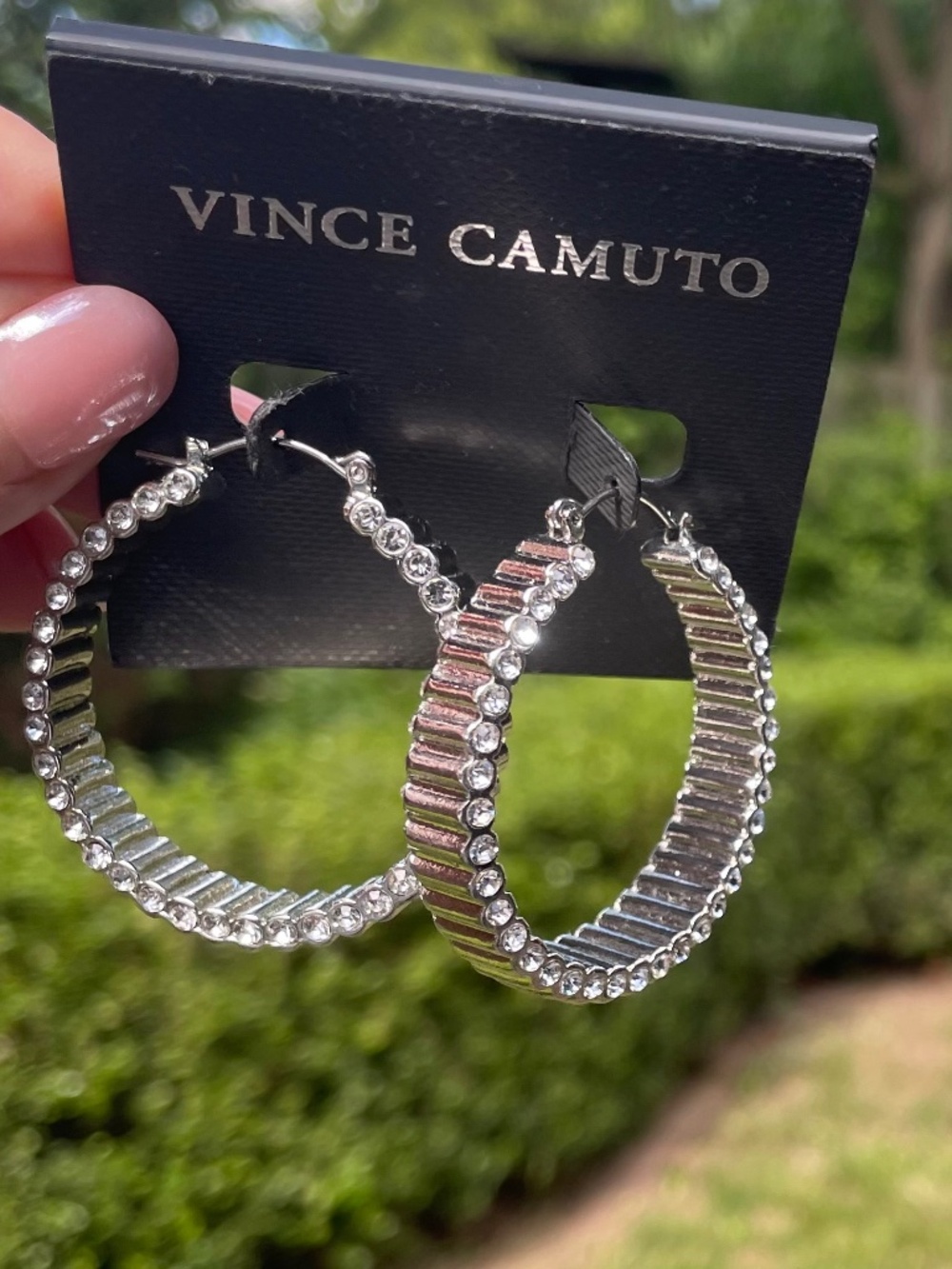 Vince Camuto Corvette Hoop Earrings with Pavé Crystals and Silver-Tone NWT - Picture 5 of 6